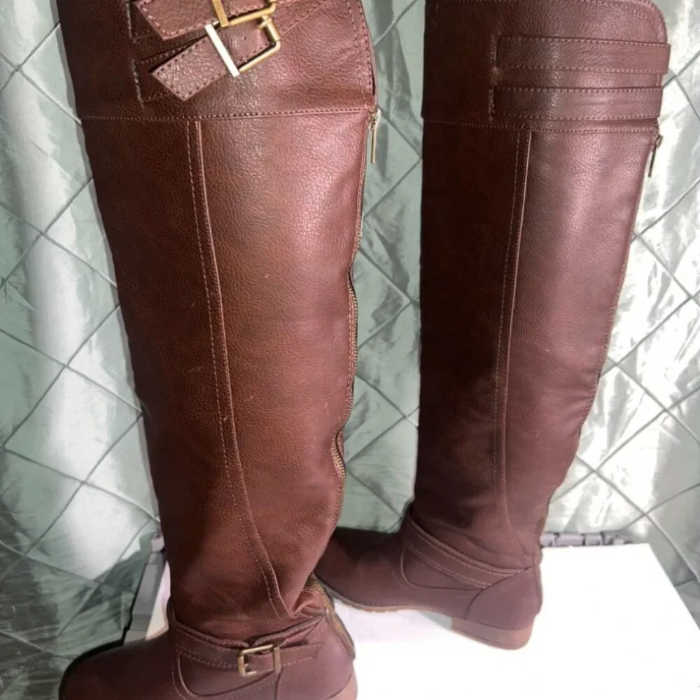 Robynne JustFab Brown over the knee leather fashion boots Sz.‎ 8